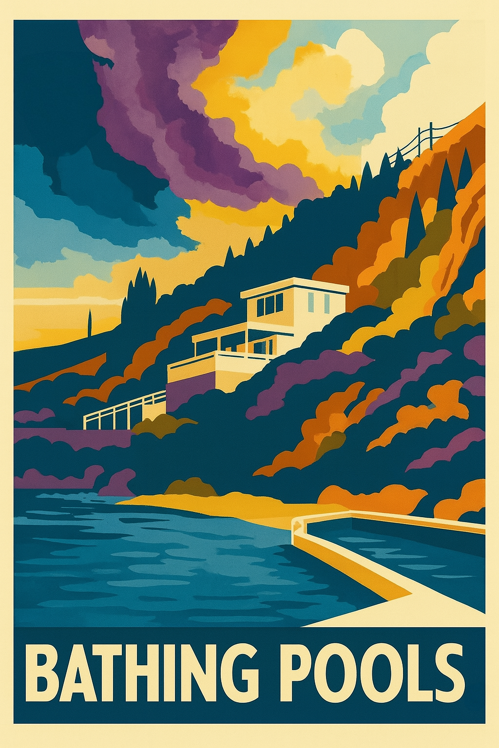 Bathing Pools From the Sea Retro Poster - Prints – Piccalillidesigns