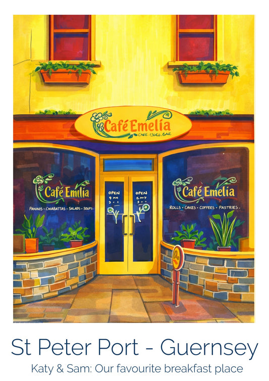 Retro Travel Poster Art - Cafe Emelia