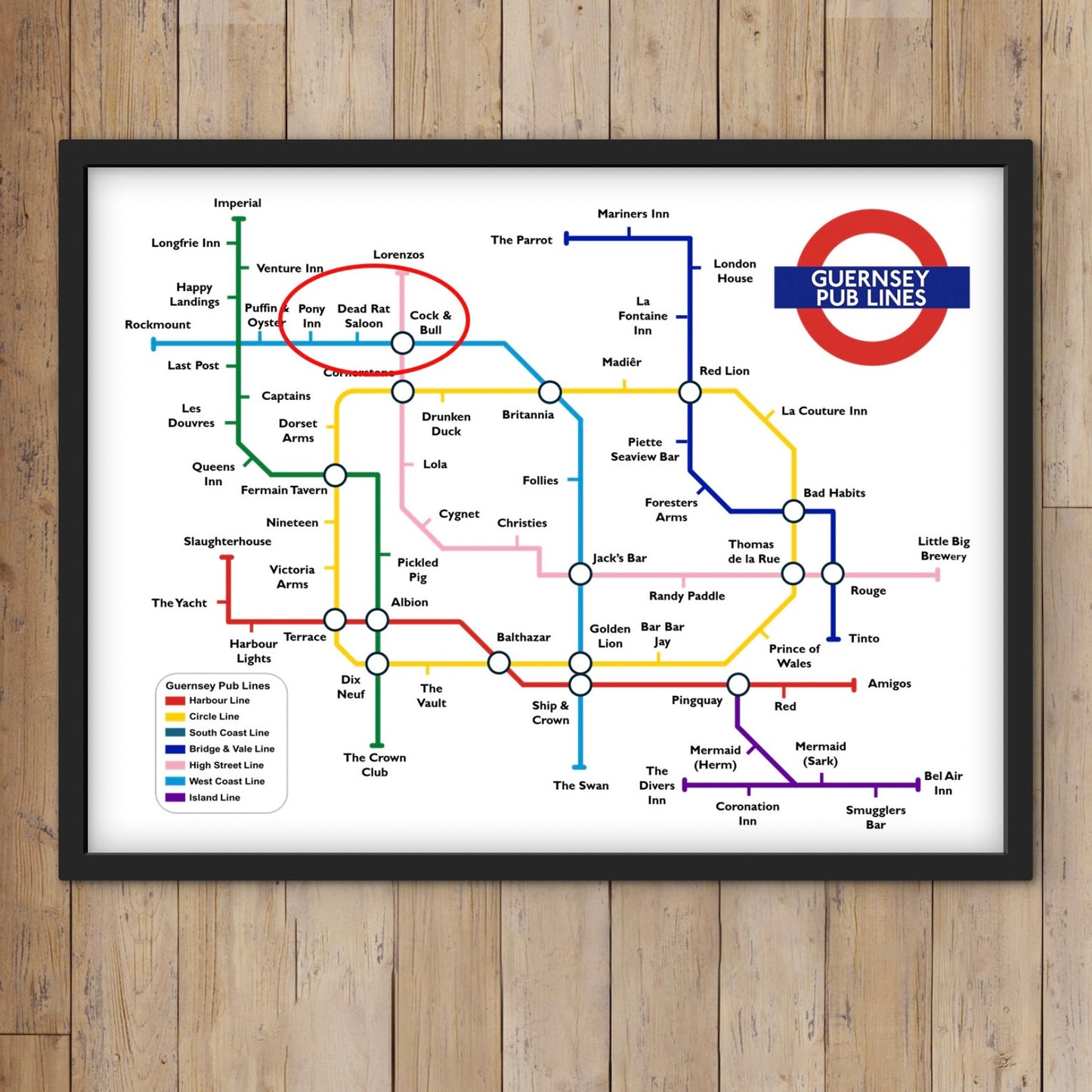 Guernsey Pub Lines Map (personalised prints also available)