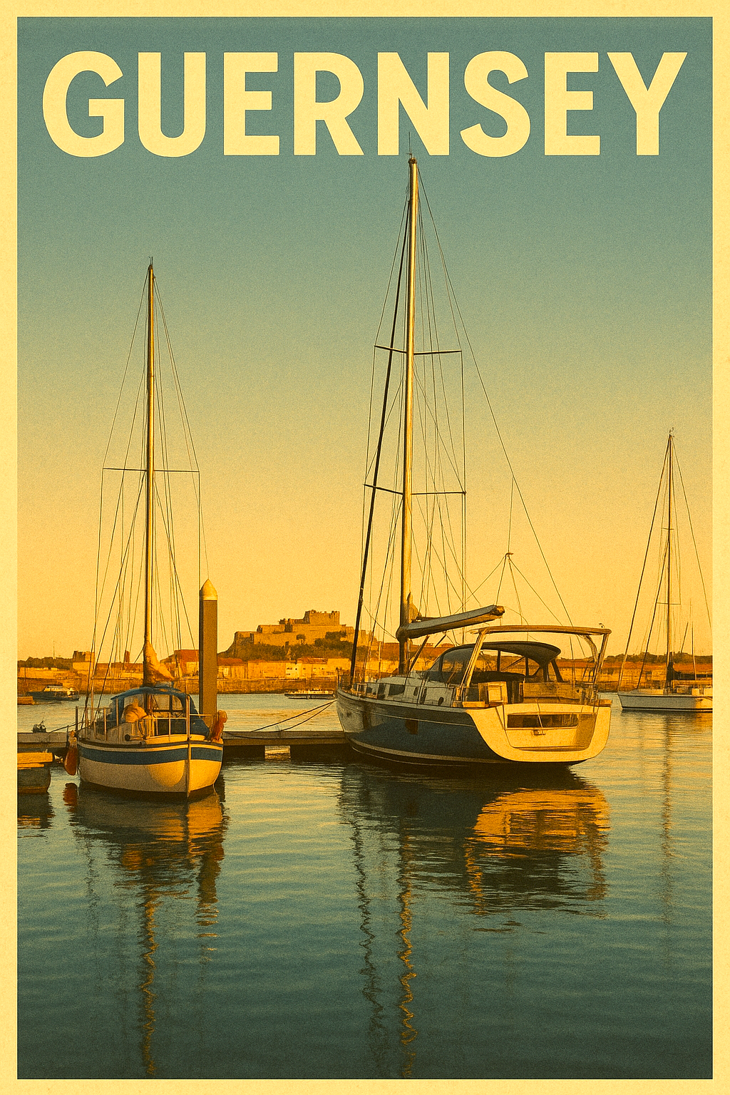 Guernsey Harbour Vintage Digital Illustration - Prints