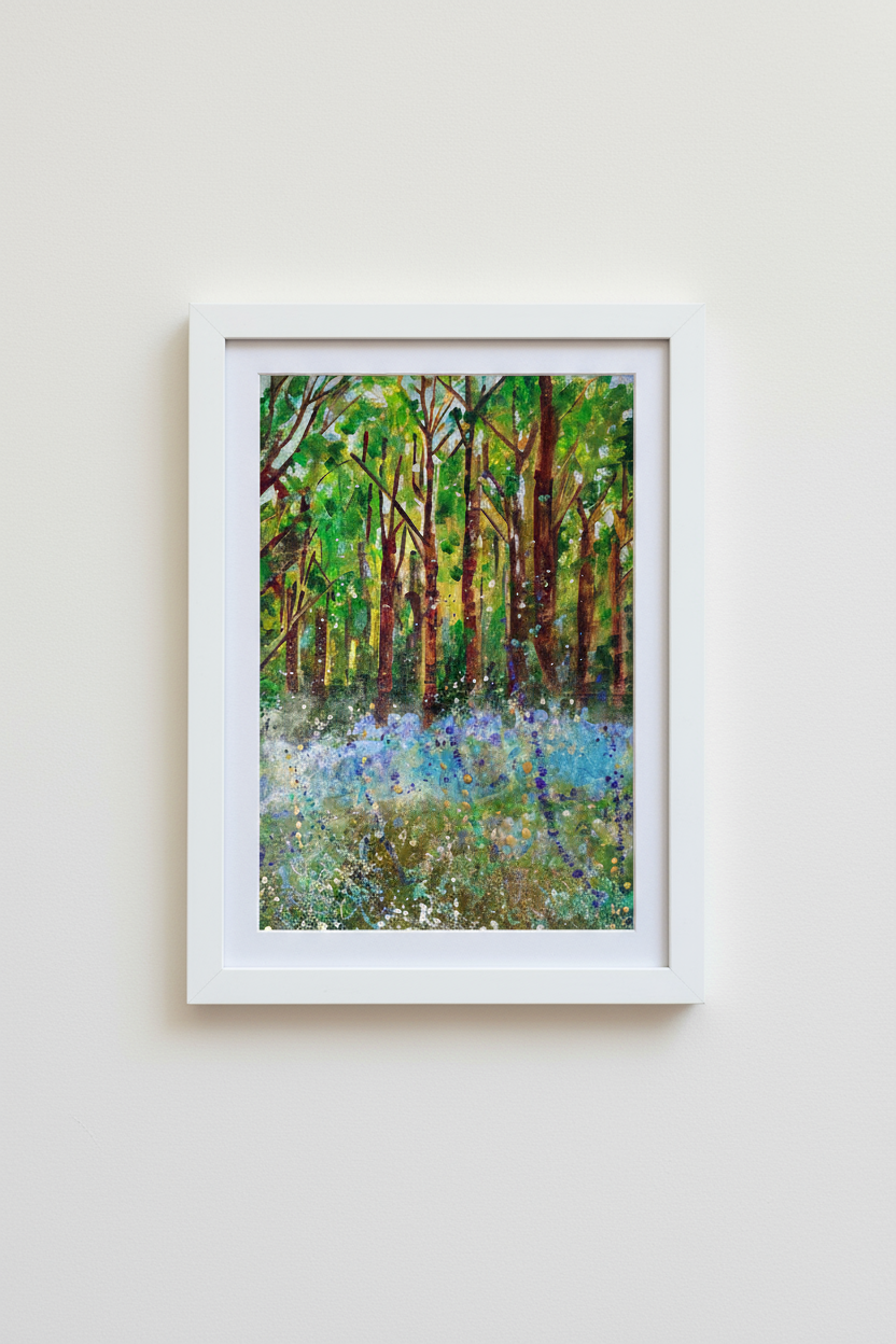 Bluebell Woods print framed close-up
