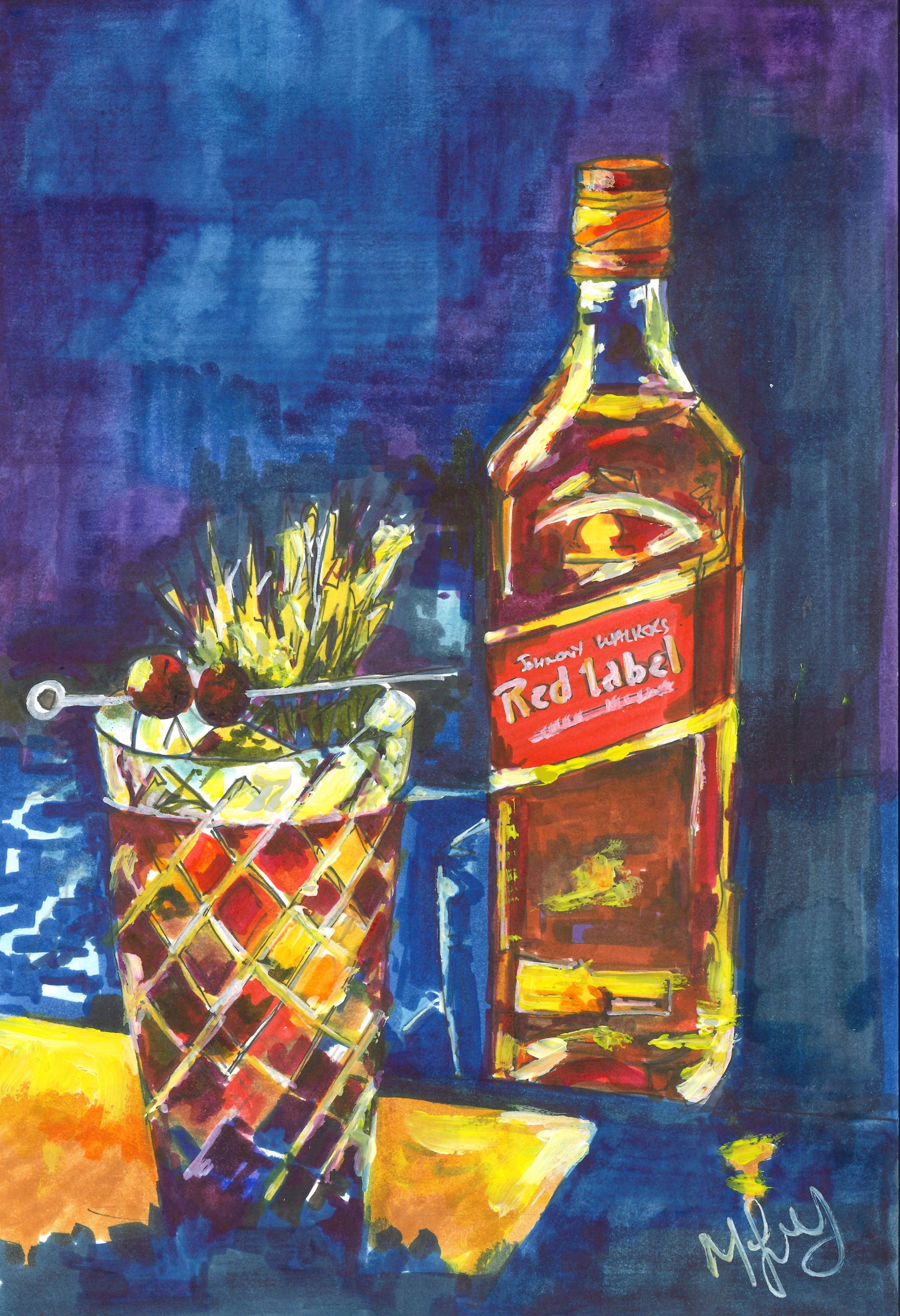 Whisky Bottle and Glass - Prints