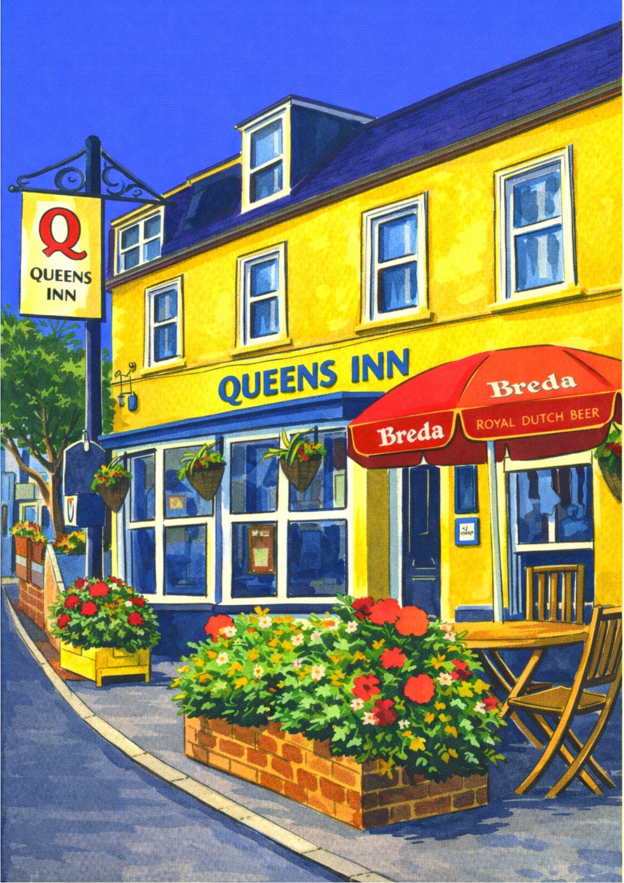 Retro Travel Poster Art - Queens Inn