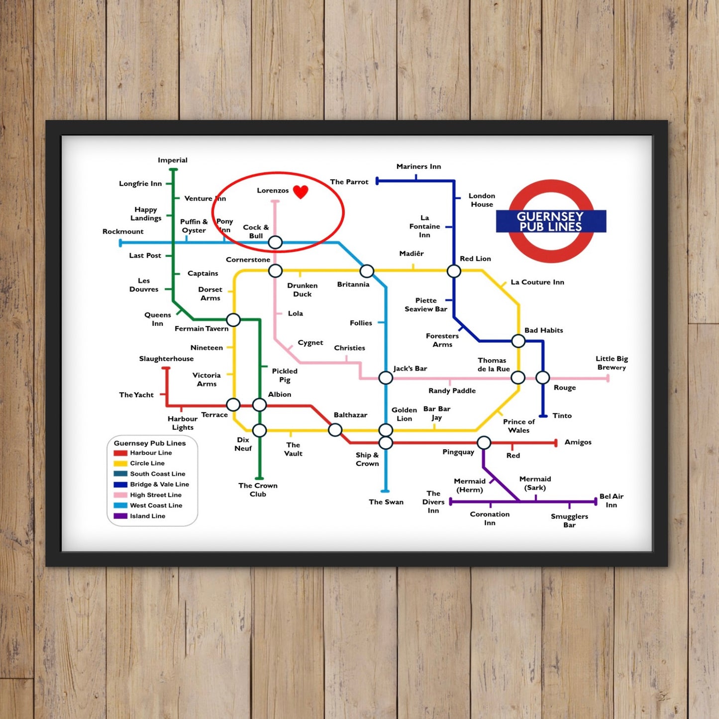 Guernsey Pub Lines Map (personalised prints also available)
