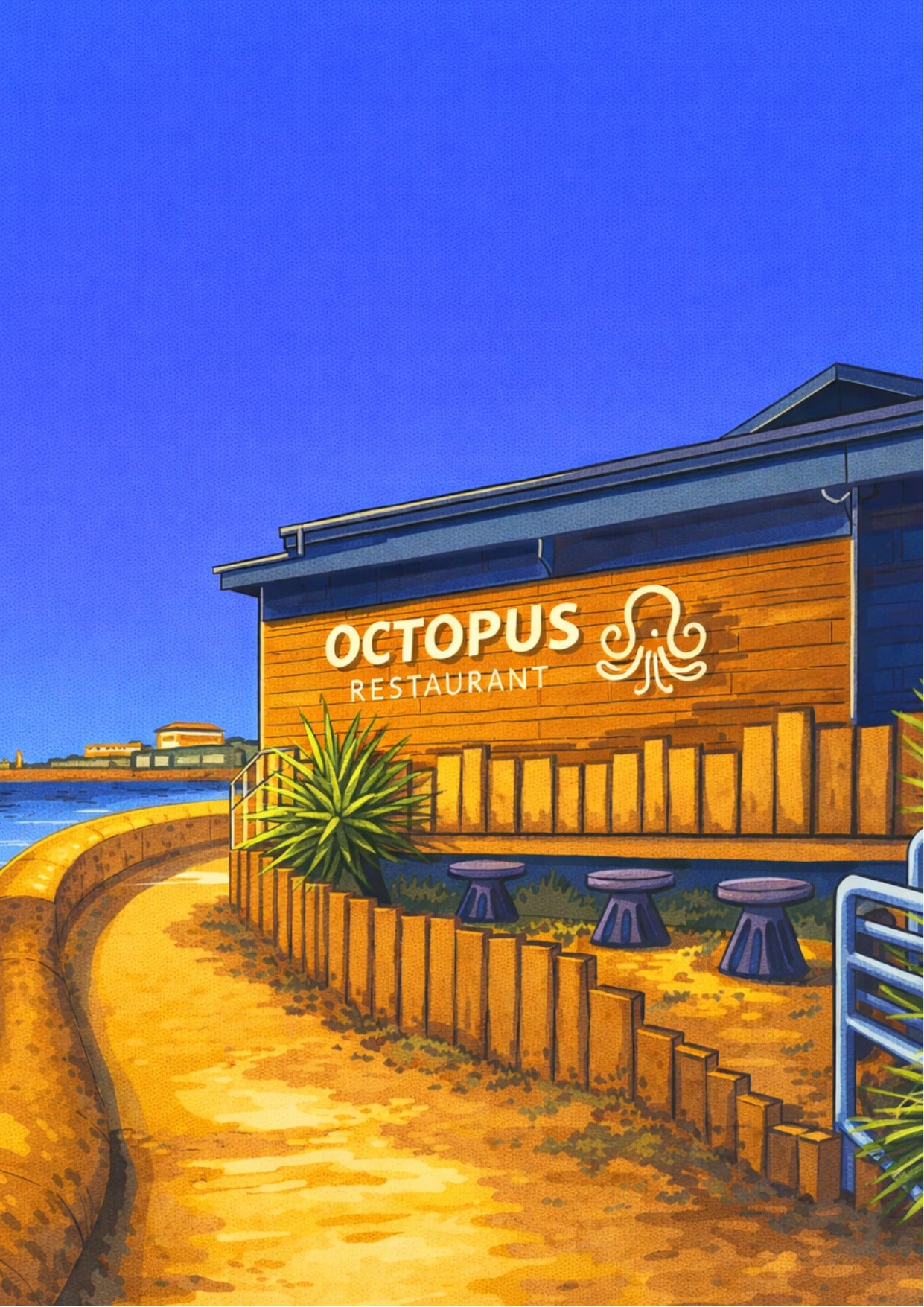 Retro Travel Poster Art - Octopus