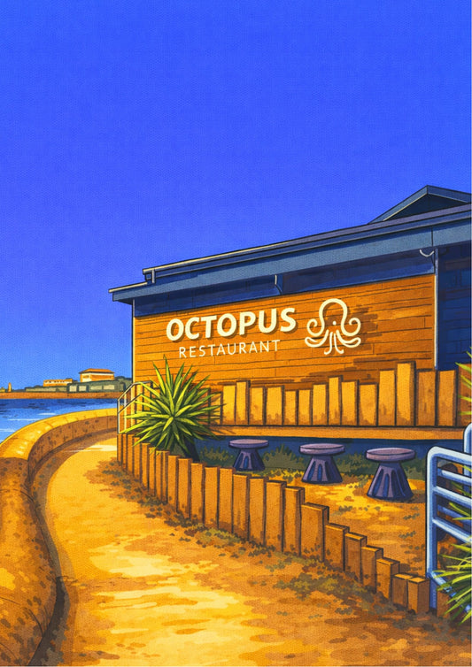 Retro Travel Poster Art - Octopus