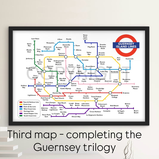 Guernsey Island Lines Map (Personalised prints also available)