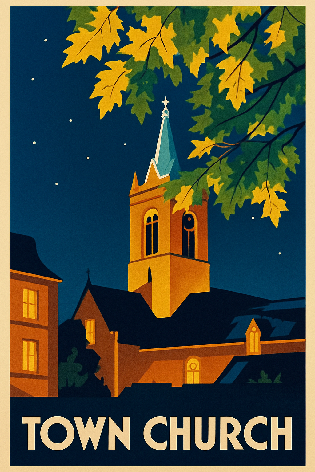 Town Church digital illustration - Prints