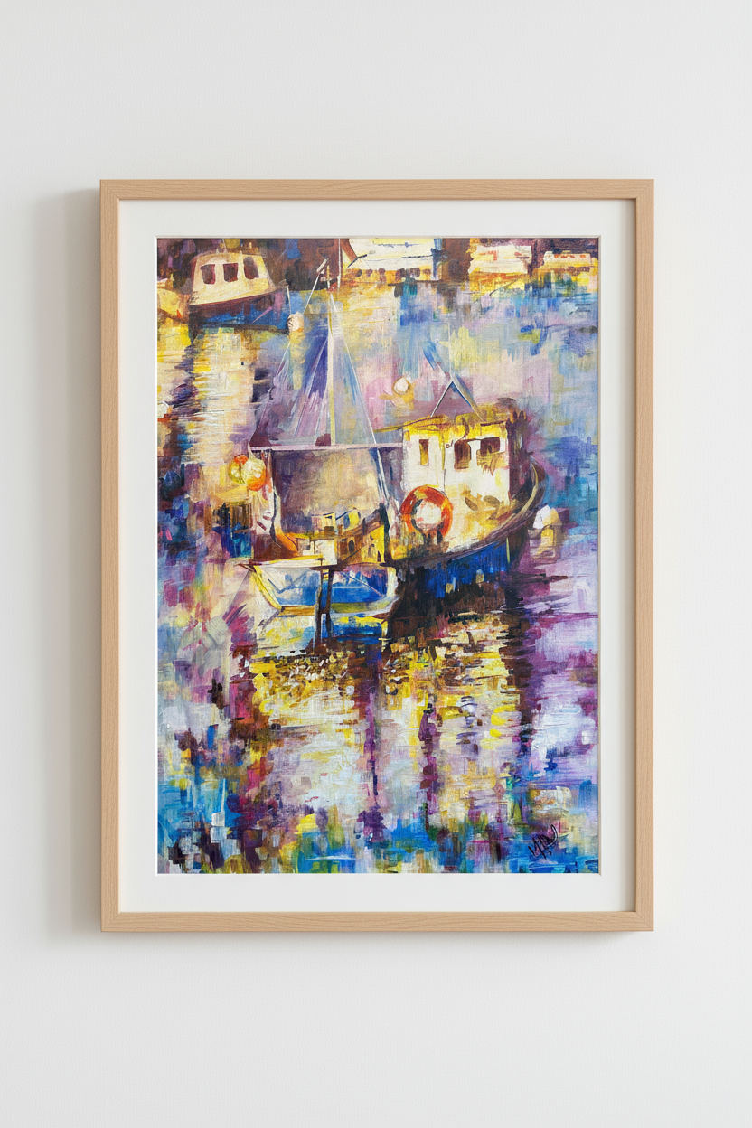 Boats and Reflections framed close-up