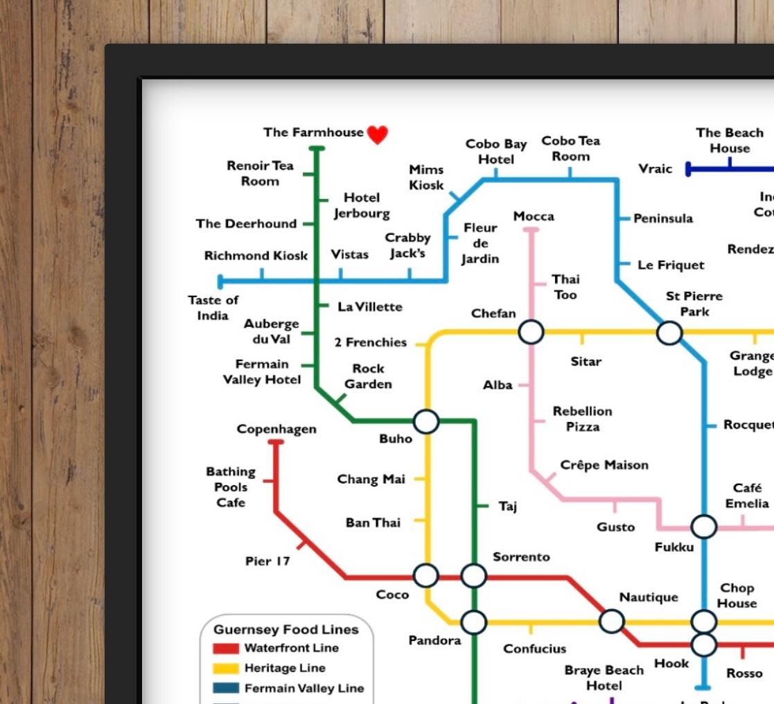 Guernsey Food Lines Map (Personalised prints also available)