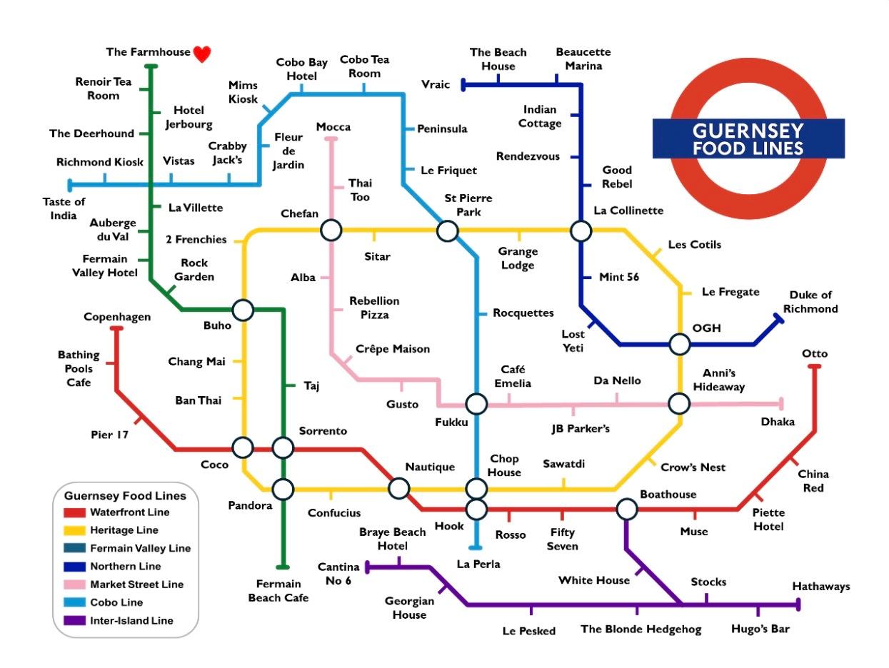 Guernsey Food Lines Map (Personalised prints also available)